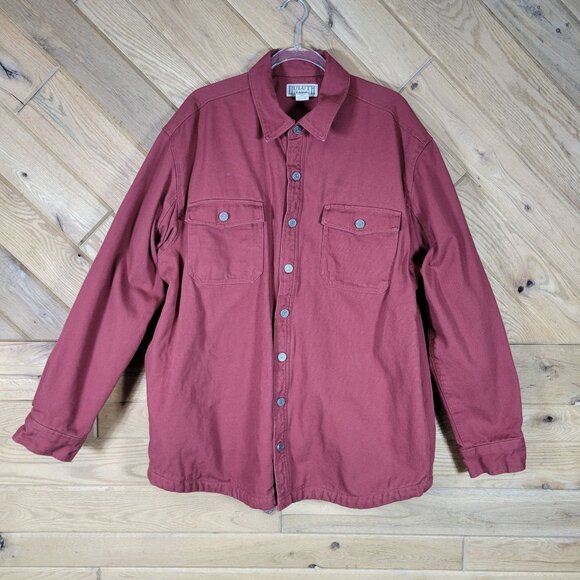 Duluth Trading Men XL/Tall Maroon Fleece Lined Shirt Jacket Shacket Heavy Canvas - Picture 2 of 14